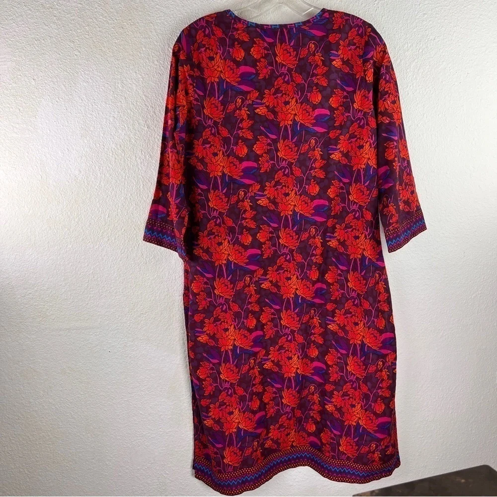 BIBA KURTA/Tunic. Red, Blue & Purple w/Sequins at neck. Size 36. 100% Cotton - Picture 4 of 8